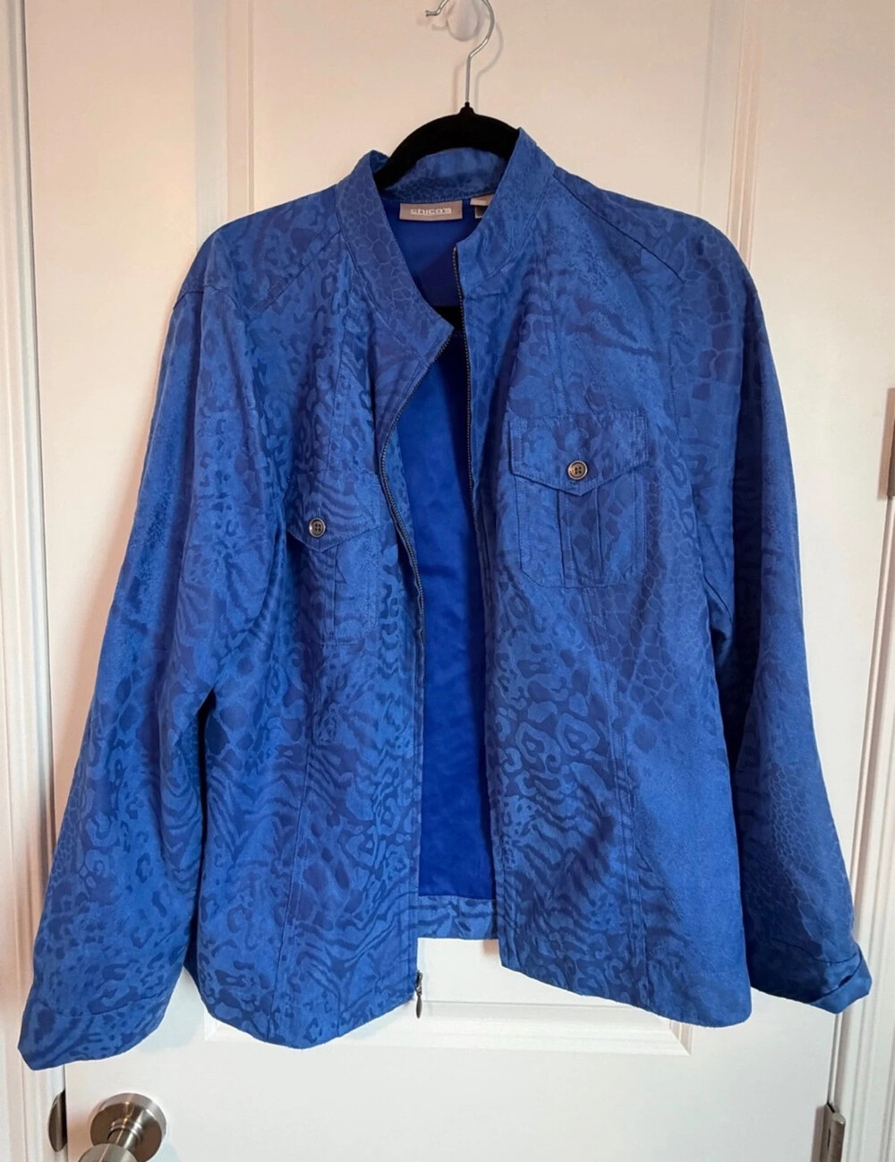 Chico blue blazer size 2 bright festive color
